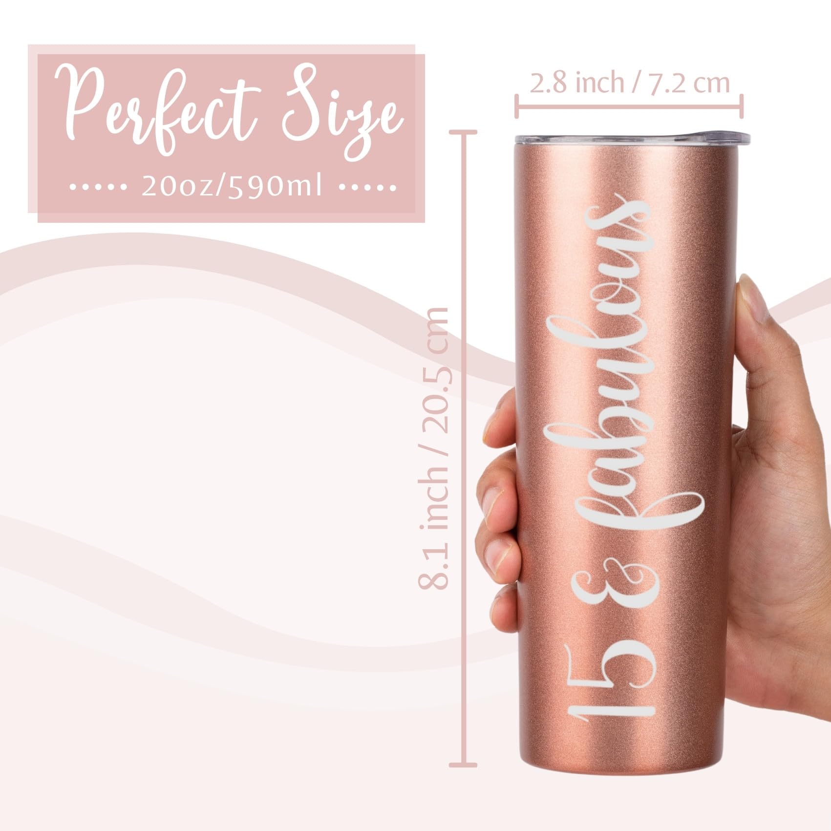 Onebttl Quinceanera Gifts, 15 Year Old Girl Gifts for Birthday, 15th Birthday Gifts for Girls, Female, Her - 20oz/590ml Stainless Steel Insulated Tumbler