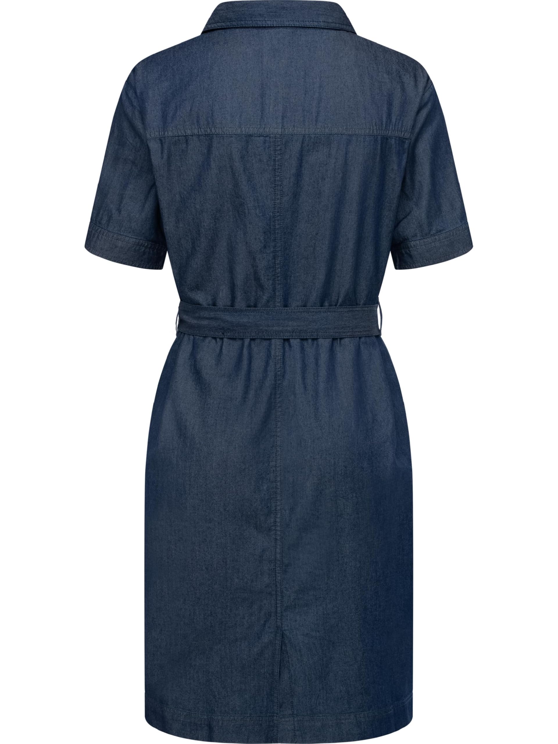 Ragwear Damen Sommerkleid Kurzarm Midikleid in Denim-Optik mit Haifisch-Kragen und Taillenband Rozyna Denim YOUMODO XS-3XL