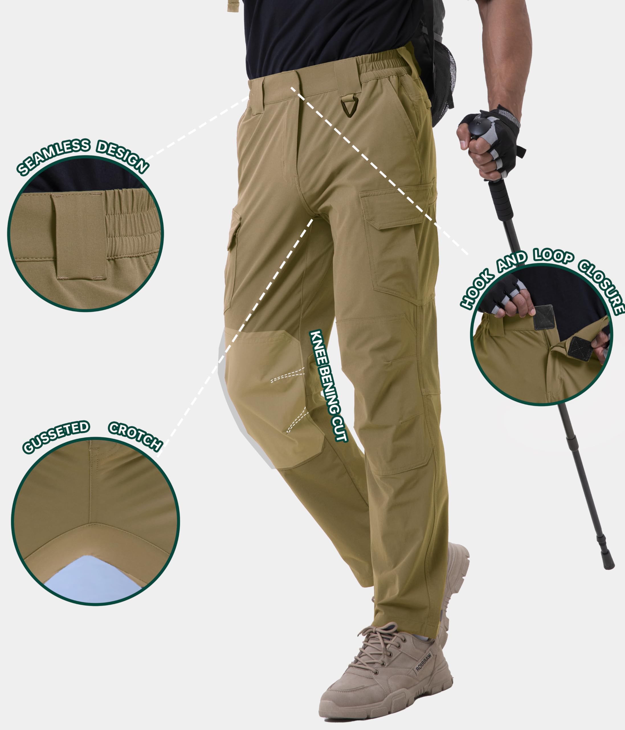 NATUVENIX Wanderhose Herren Leicht Atmungsaktiv Wasserabweisend Trekking | 7 Taschen, verstärkte Kniepartie, elastischer Bund. Ideal Wandern, Trekking, Arbeit, Angeln. schnelltrocknend LSF50+