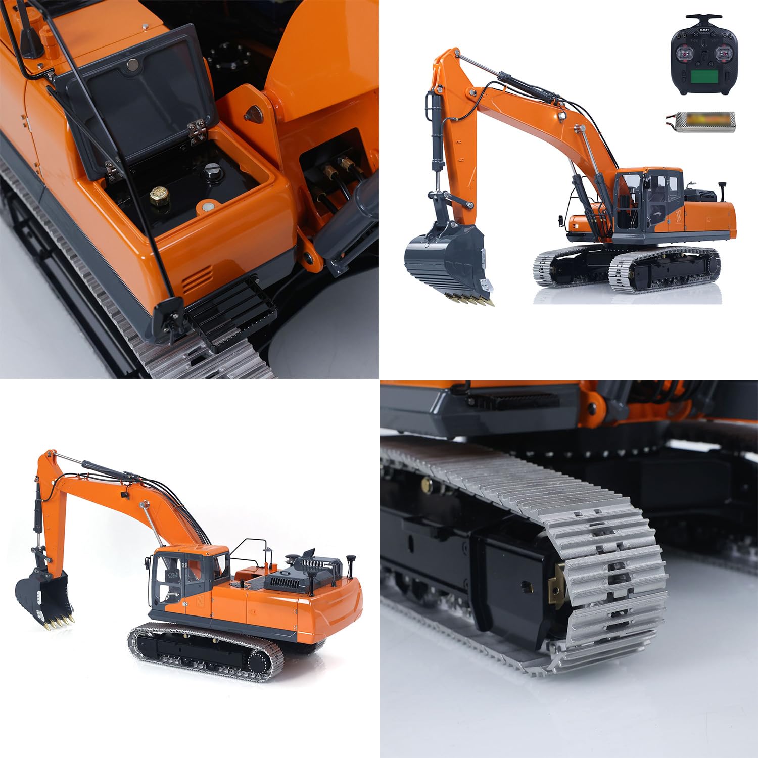 TOUCAN RC HOBBY LESU 1/14 Metal Excavadora de Control Remoto Aoue DX350LC RC Excavadora hidráulica Modelo Adulto Válvula de 3 Canales Bomba 4MPA Batería Flysky ST8 Luces