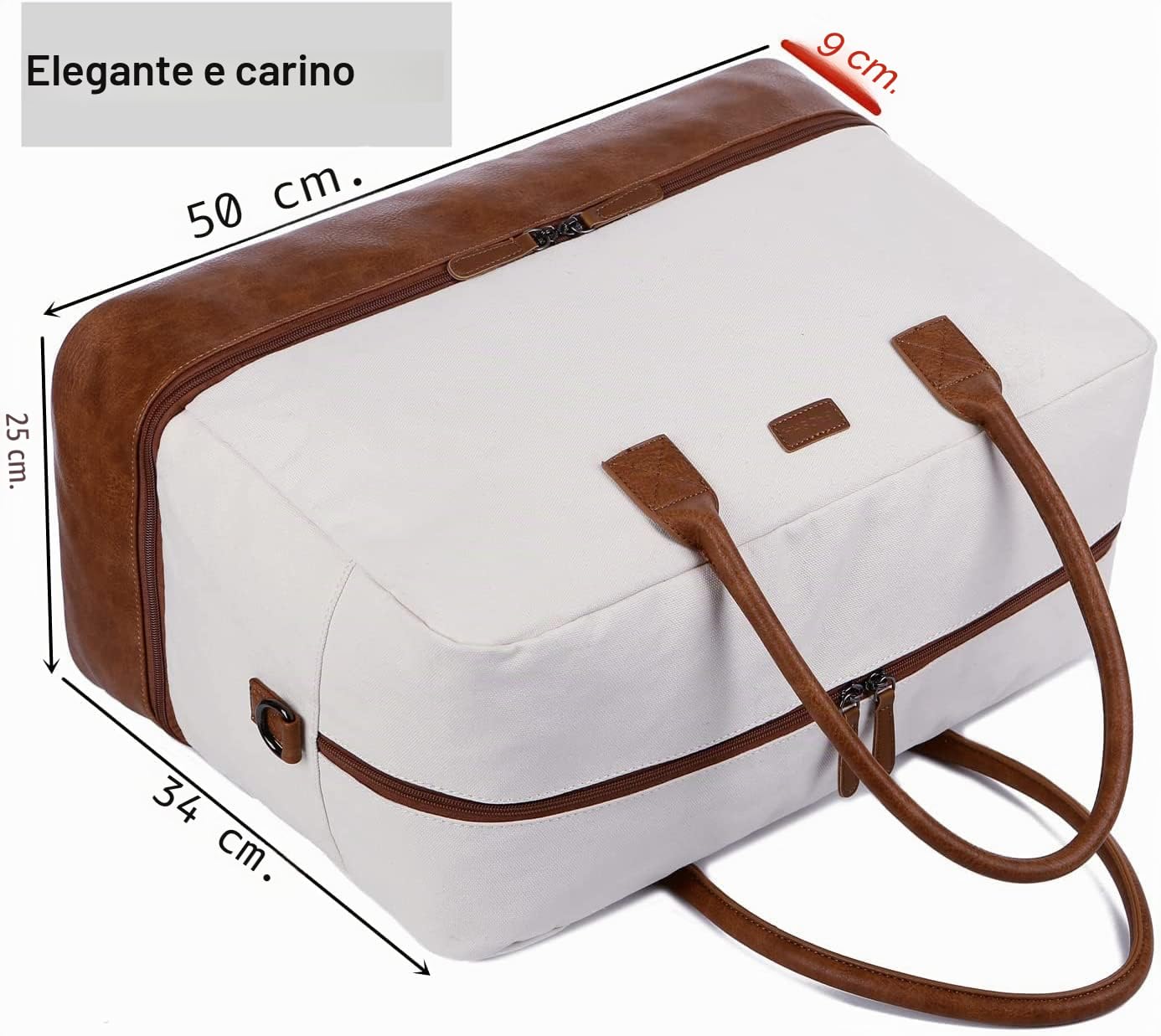 Borsa da viaggio in tela da donna, borsa weekend, canvas, borsa da viaggio, borsa da viaggio, bagaglio a mano, con scomparto per scarpe e beauty case, HB-10, Bianco/beige, 50.8 x 33.5 x 25.4 cm
