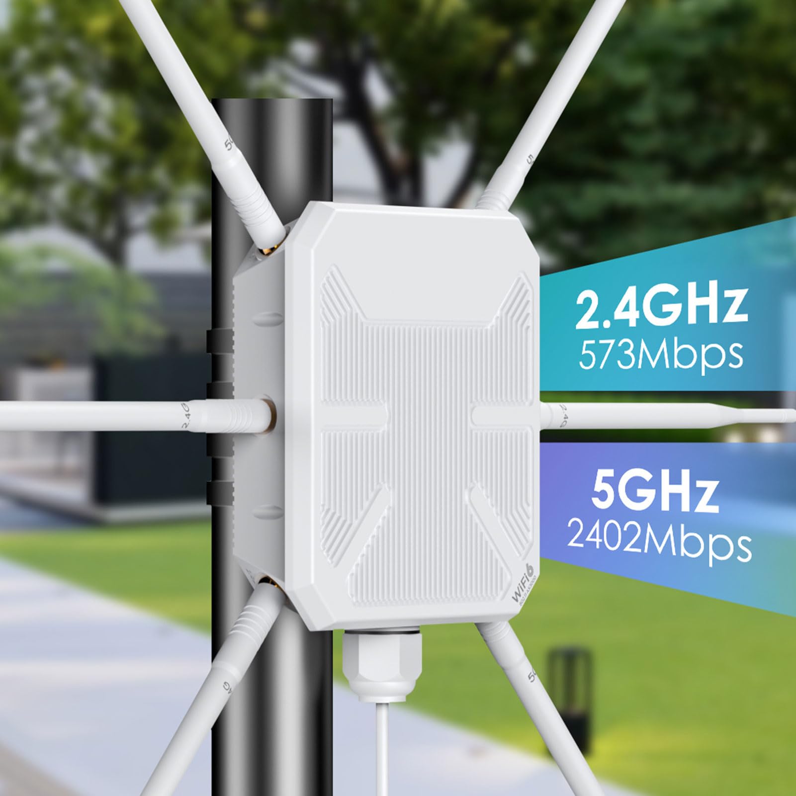 Garsent Routeur WiFi Extérieur Longue Portée, WiFi 6 Double Bande Haute Puissance |5 GHz/2,4 GHz avec Antennes 6 X 7 DBi, étanche IP67 |Alimenté par PoE, Prend en Charge Les Modes