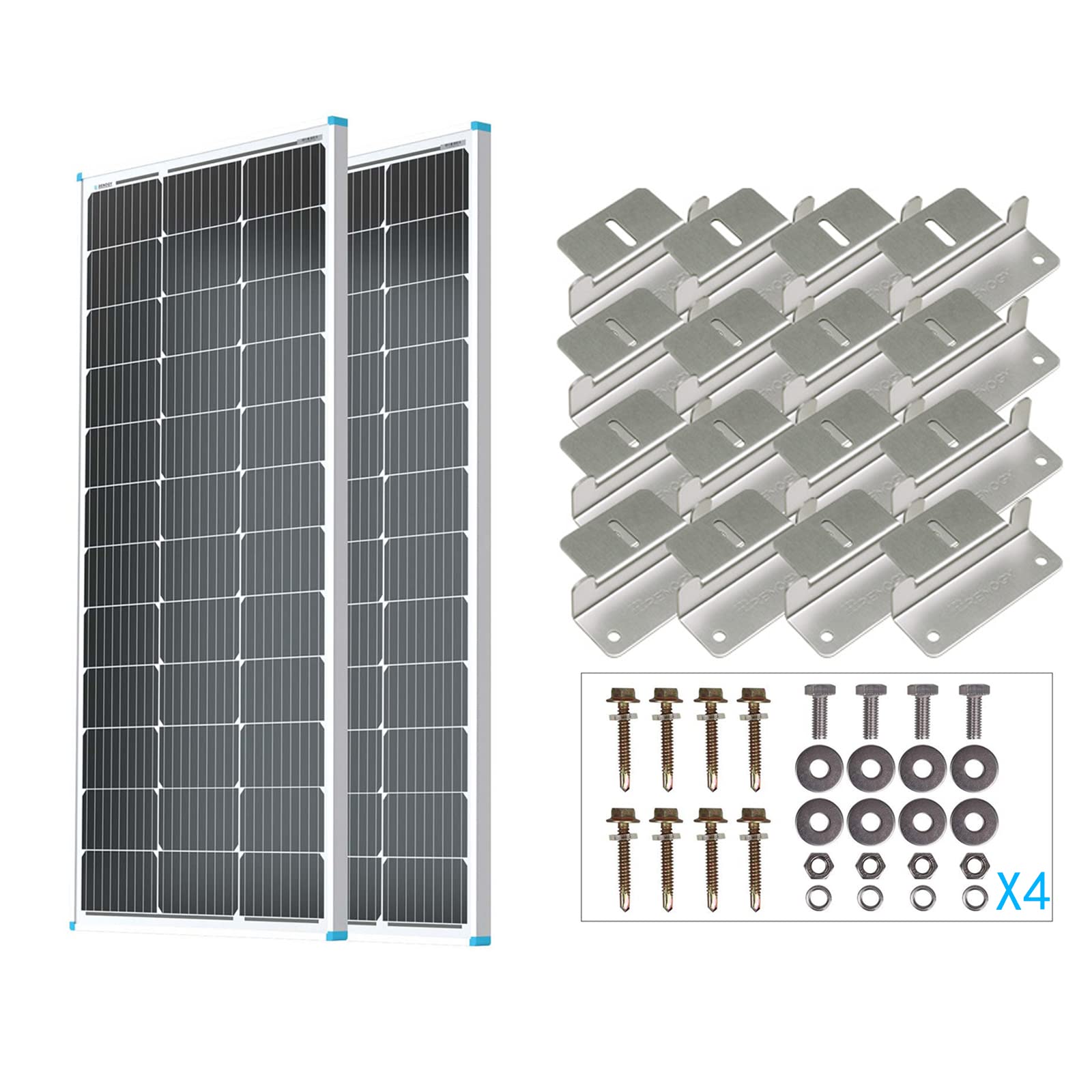 Bundle of Renogy 2PCS Solar Panels 100 Watt 12 Volt High-Efficiency Monocrystalline + Renogy 4 Sets of Solar Panel Mounting Z Brackets