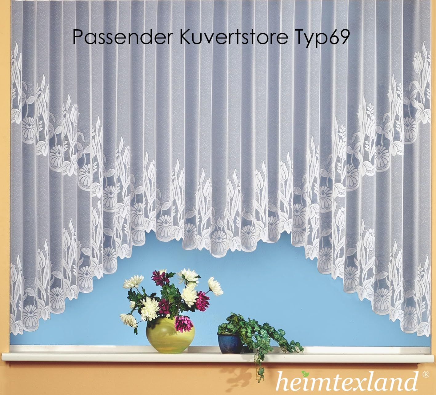 heimtexland ® Store Gardine Jacquard weiß transparent Kräuselband Vorhang mit Blumen Borte Gebogt Oekotex Typ69 Höhe 175cm x Breite 600cm