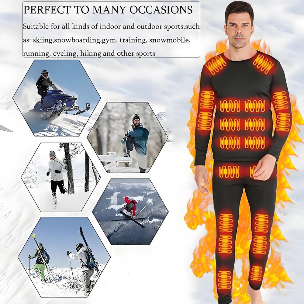 GHKWXUE Heated Thermal Underwear Men Women USB 42 Zone Intelligent Thermals Top and Heated Pants Set