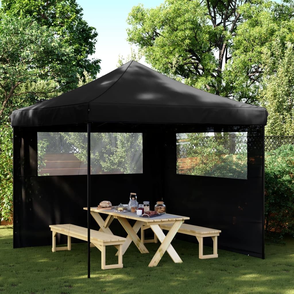 vidaXL Tienda de Fiesta Plegable Pop-Up con 2 Paredes Laterales Negra, Tienda, Tienda de jardín, cenador de Camping, toldo cenador, cenador toldo