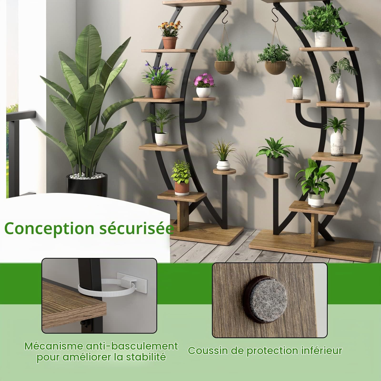 KOMFOTTEU Support Plantes 7 Niveaux, Intérieur & Extérieur, 2, Noir