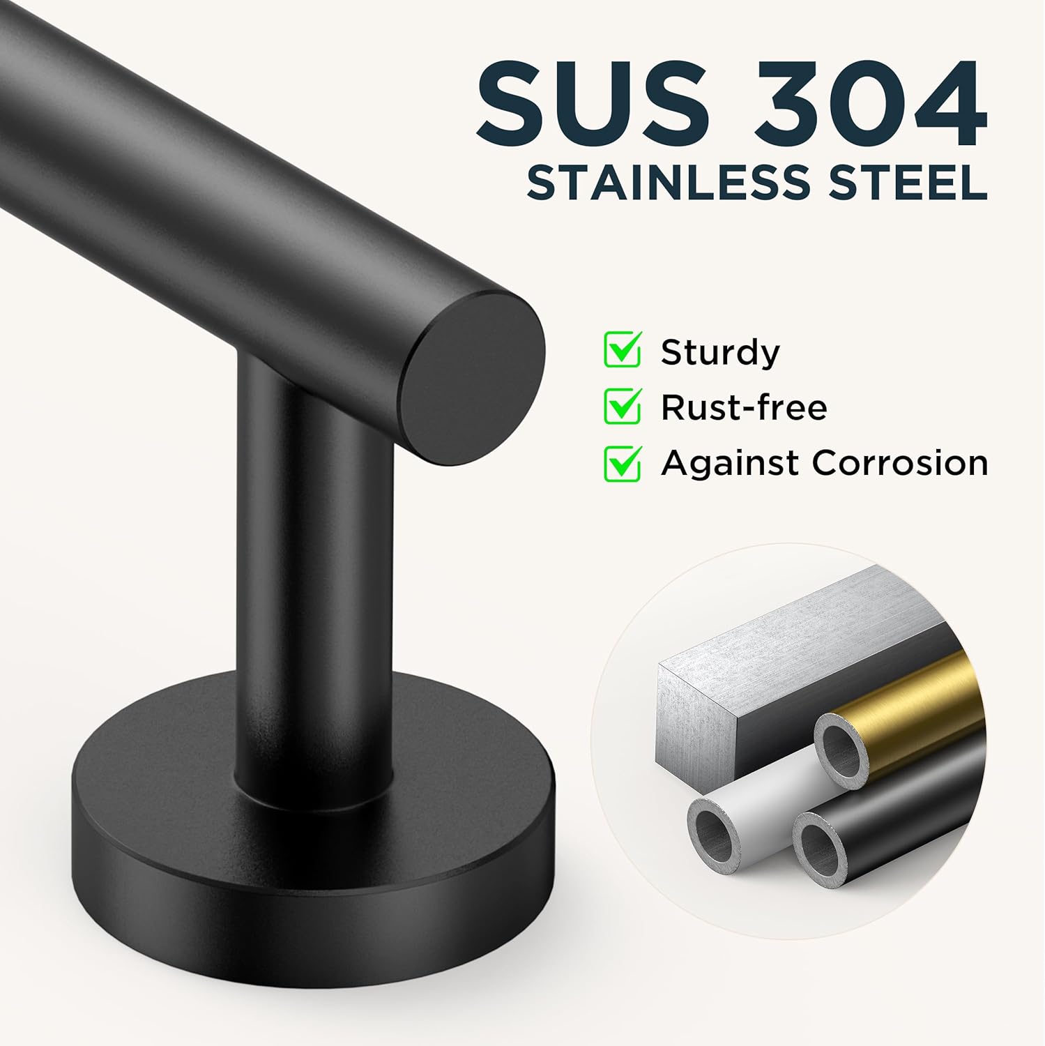 FORIOUS 5 Piece Black Bathroom Accessories, SUS304 Stainless Steel Toilet Paper Holder and Hand Towel Holder Set, Wall Mounted Bathroom Hardware Set with Towel Ring Hooks Bar