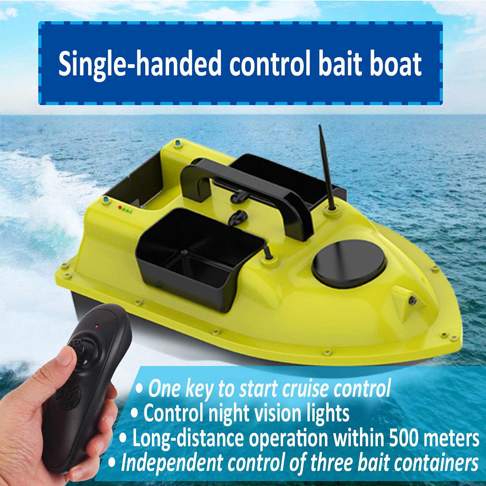 Barco Cebador para Pesca, Barco Cebador con 3 Contenedores de Cebo, Barco Cebador Carpfishing para Entusiastas de La Pesca, Una Tecla para Iniciar el Control de Crucero, 5200mAh
