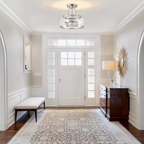 Miniatura 7 de Lámpara de techo moderna de cristal de níquel cepillado, lámpara de techo semiempotrada de 3 lámparas, lámpara de techo para pasillo, dormitorio,