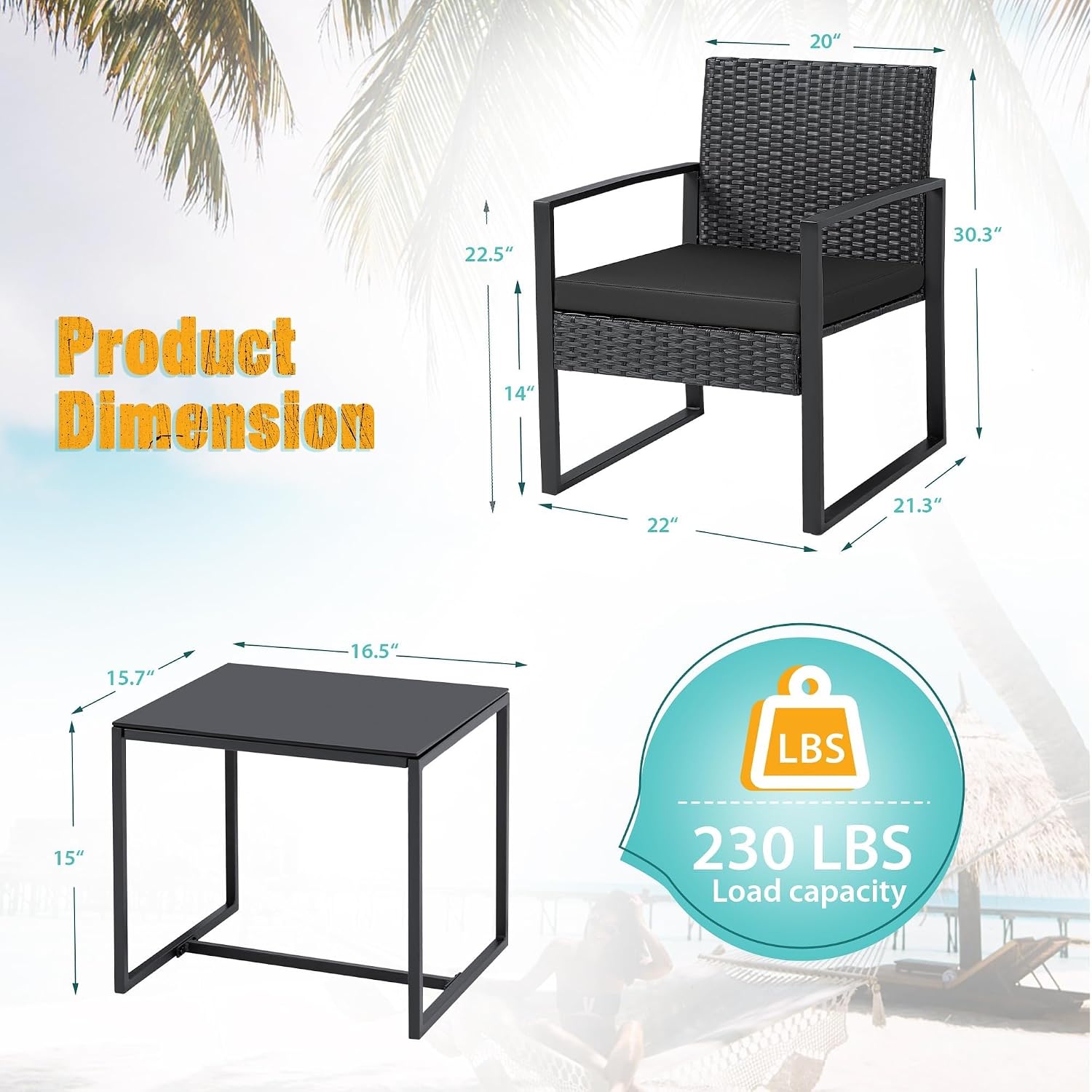3 Pieces Patio Furniture Outdoor Wicker Modern Rattan Chair with Coffee Table Conversation Sets for Backyard Porch Balcony Poolside Garden(Black)
