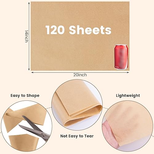 Miniatura 5 de Koogel 120 hojas de papel de seda marrón a granel, papel kraft de 14 x 20 pulgadas para envolver regalos, manualidades, decoración de vacaciones,