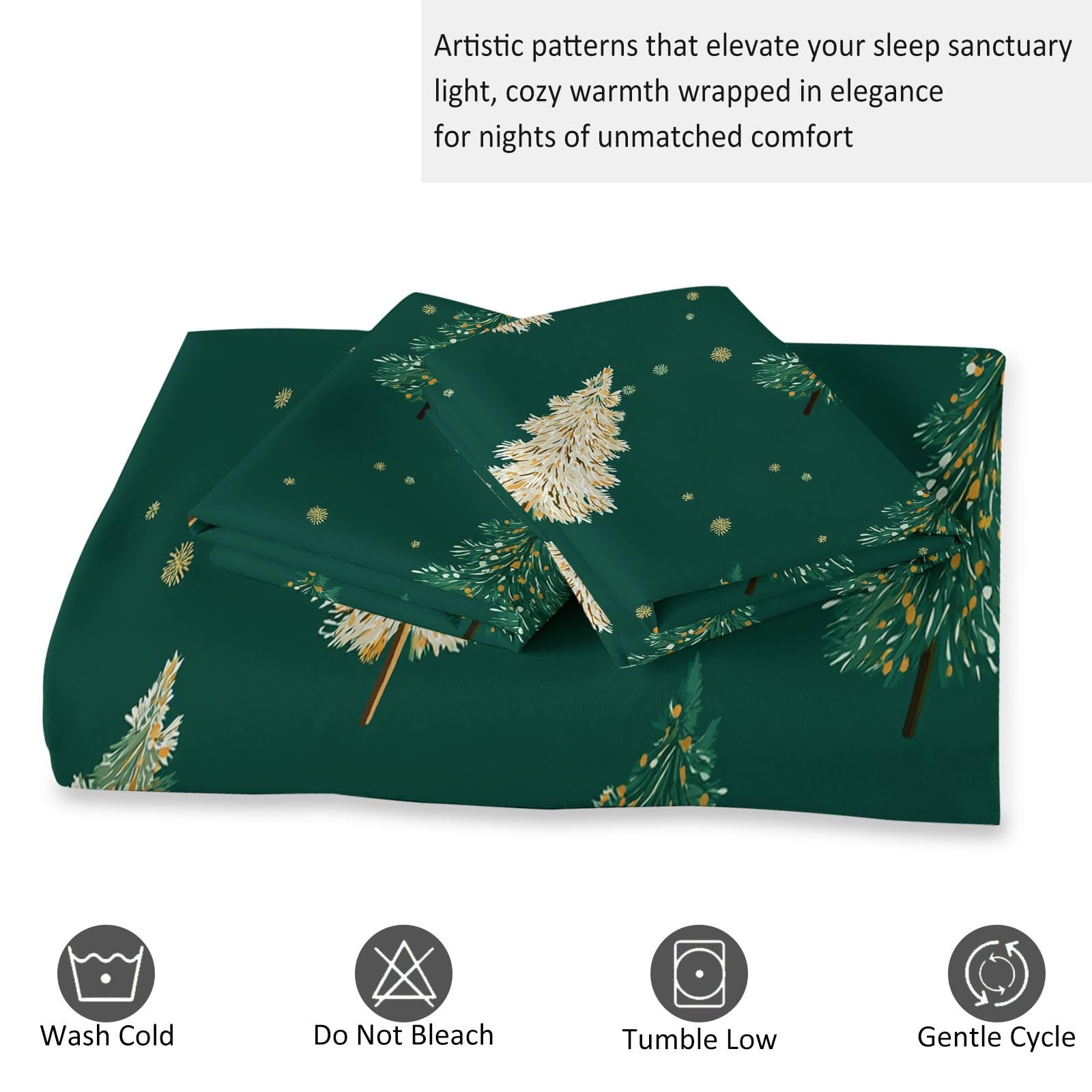 Copripiumino Matrimonialecartone Animato Albero Di Natale, Copripiumone Microfibra Anallergico, Verde Scuro 200 X 200 Cm Biancheria Da Letto Reversibile Con Stampa Con Cerniera & Federa 50 X 80 Cm