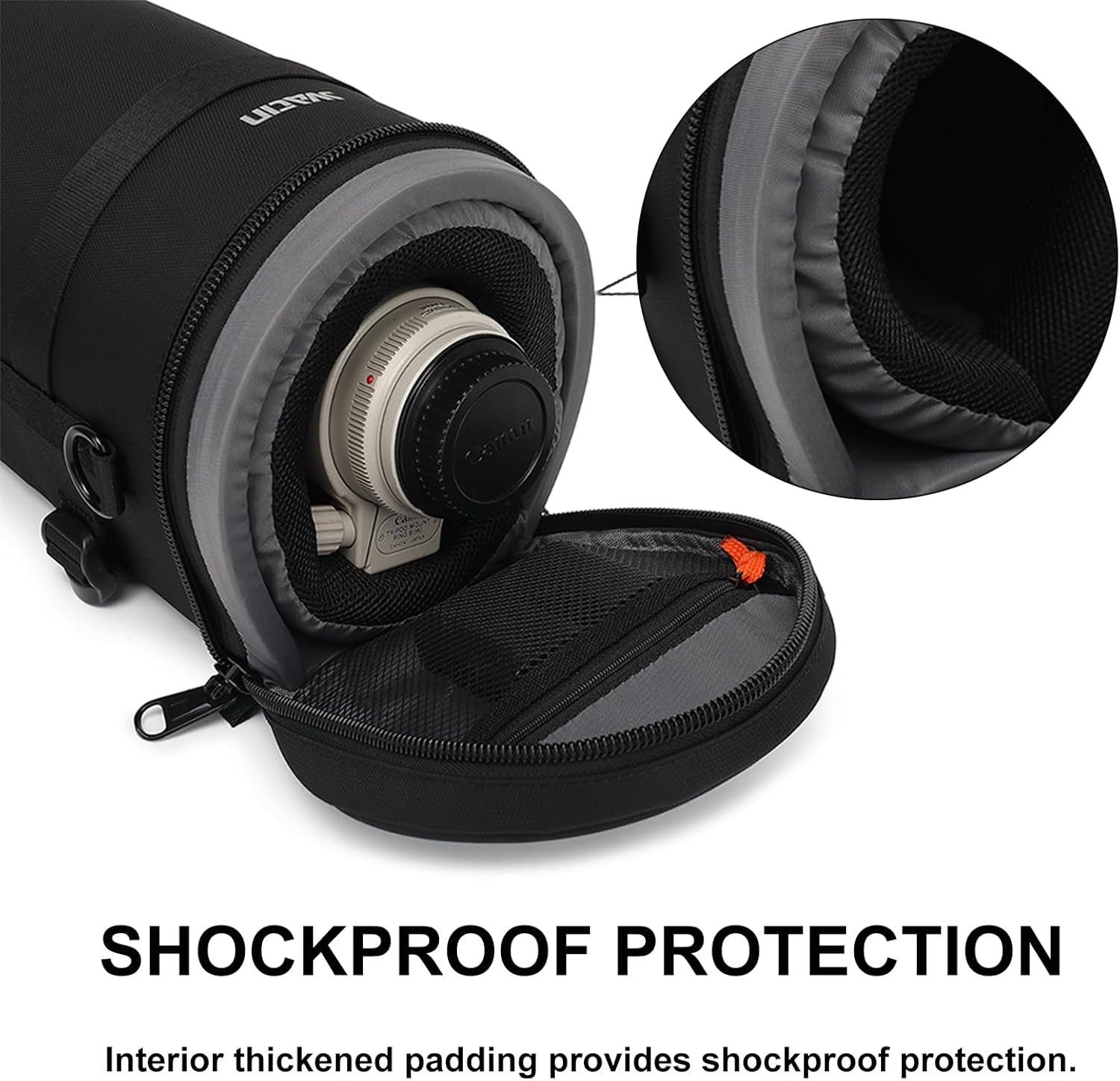 Large Camera Lens Case Bag,Barrel Shaped Shockproof Protective Padded Long Telephoto Lens Backpack Pouch Fits for SONY A7 FE200-600mm F5,6-6.3GOSS/Canon 70-200F2.8