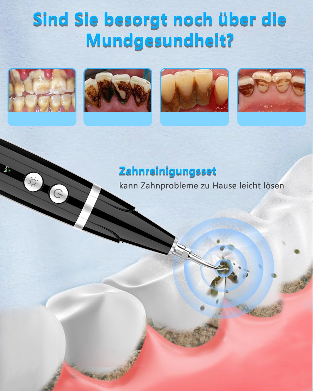 Zahnsteinentferner Zahnreinigung Set mit LED, leise Zahnreinigungsset Elektrisch für Hund/Katzen & Menschen/Zuhause, 5 Reinigungsmodi, USB-C/1500mAh (60 Anw. pro Akkuladung), IPX7 wasserdicht - 3