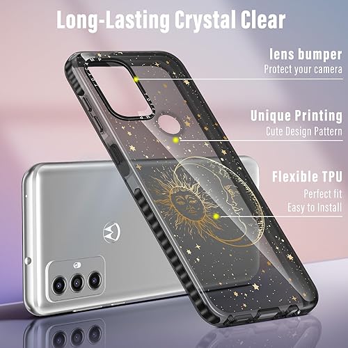 Miniatura 4 de Toycamp Funda de teléfono para Moto G PureG Power 2022G Play 2023 con soporte para anillo, linda funda con estampado de purpurina de sol y luna para