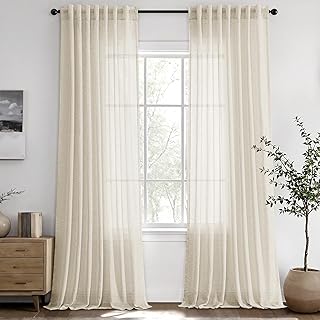 ANRODUO Extra Long Ivory Semi Sheer Linen Curtains 120 inch Length 2 Panels