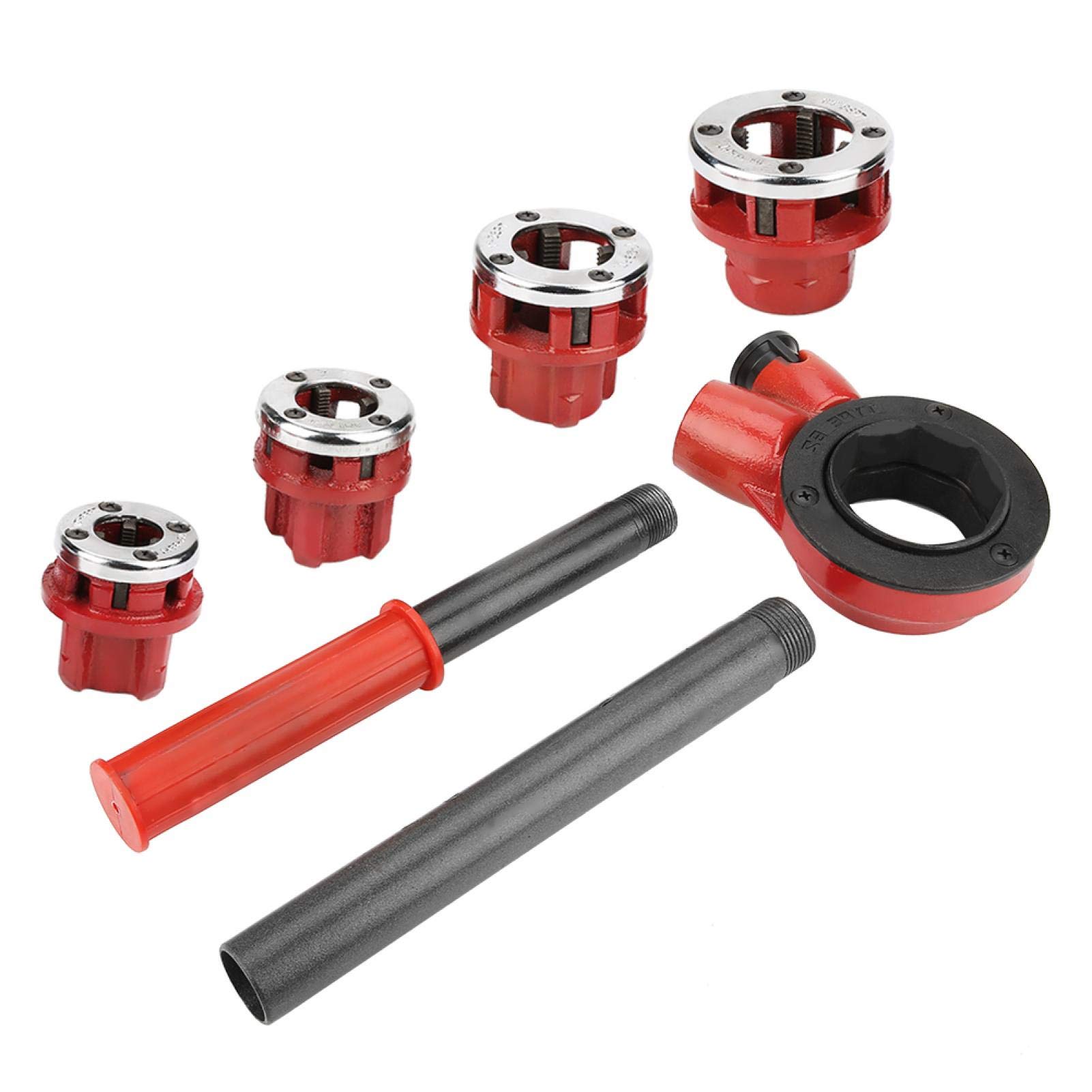Juego de machos y terrajas, kit manual de roscado de tuberías para fontanería de 1/2", 3/4", 1" y 1-1/4", herramienta de roscado manual, juego de corte y conformado con estuche de transporte (62B, c