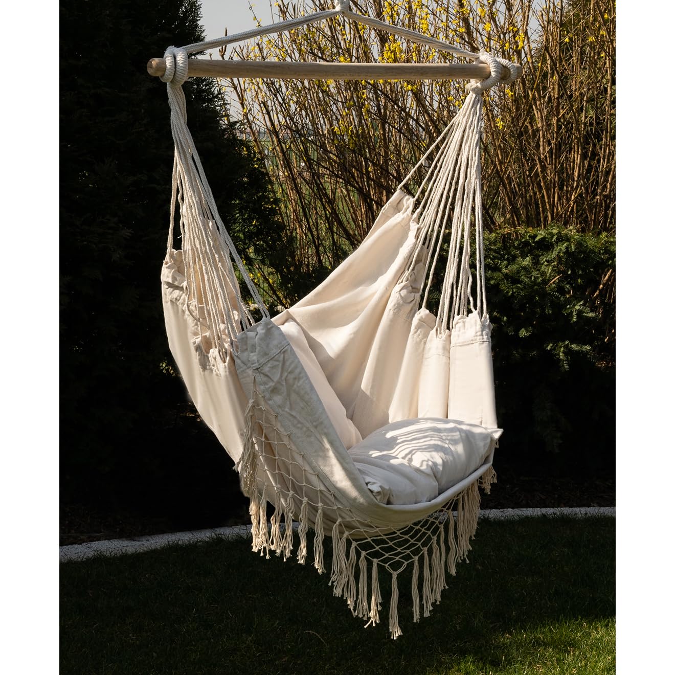Poltrona sospesa per esterni, 97 x 130 cm, beige fino a 120 kg, per interni ed esterni, ideale per casa, giardino o balcone 23670