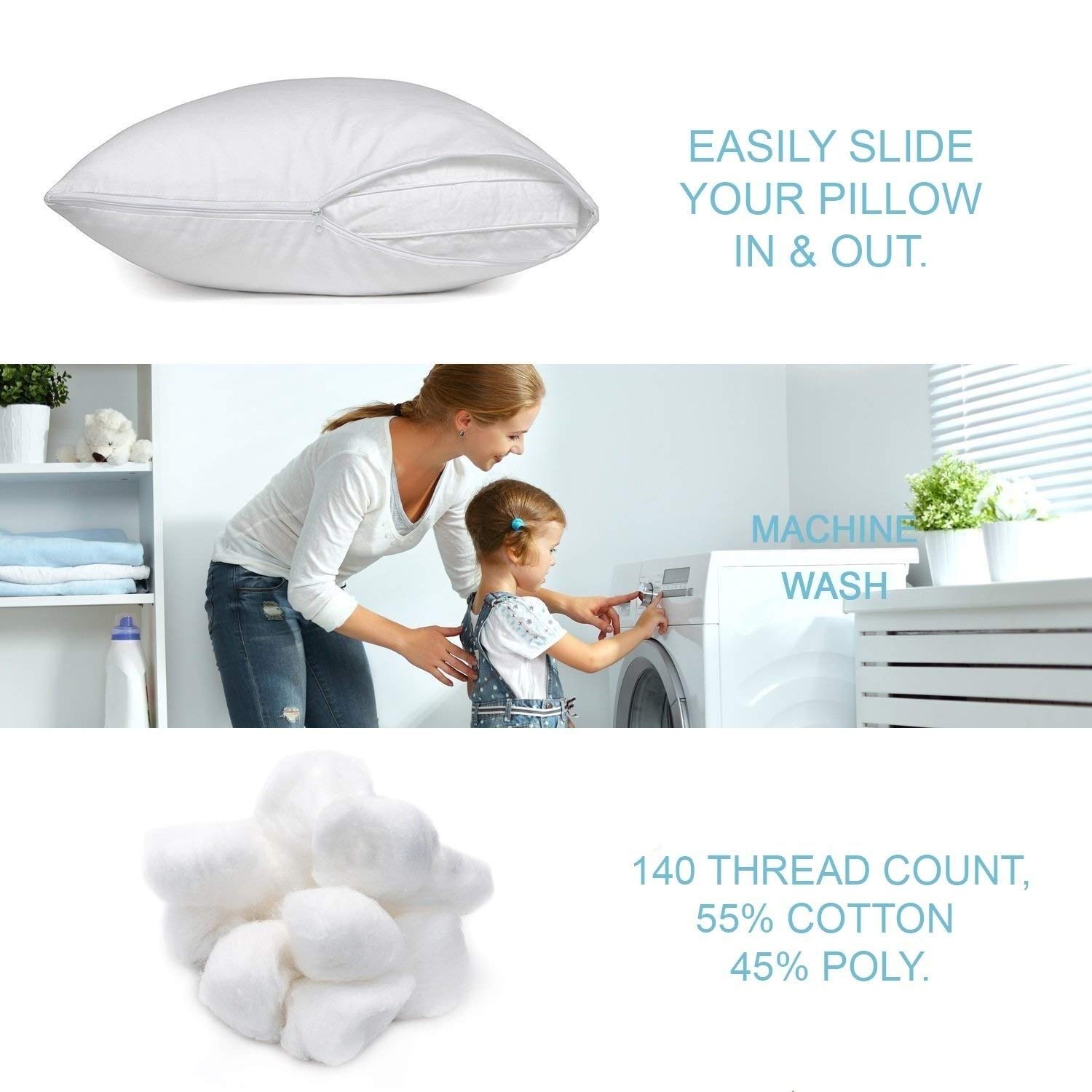 Protector de almohada con cremallera – Set de 2 – Poly/Algodón