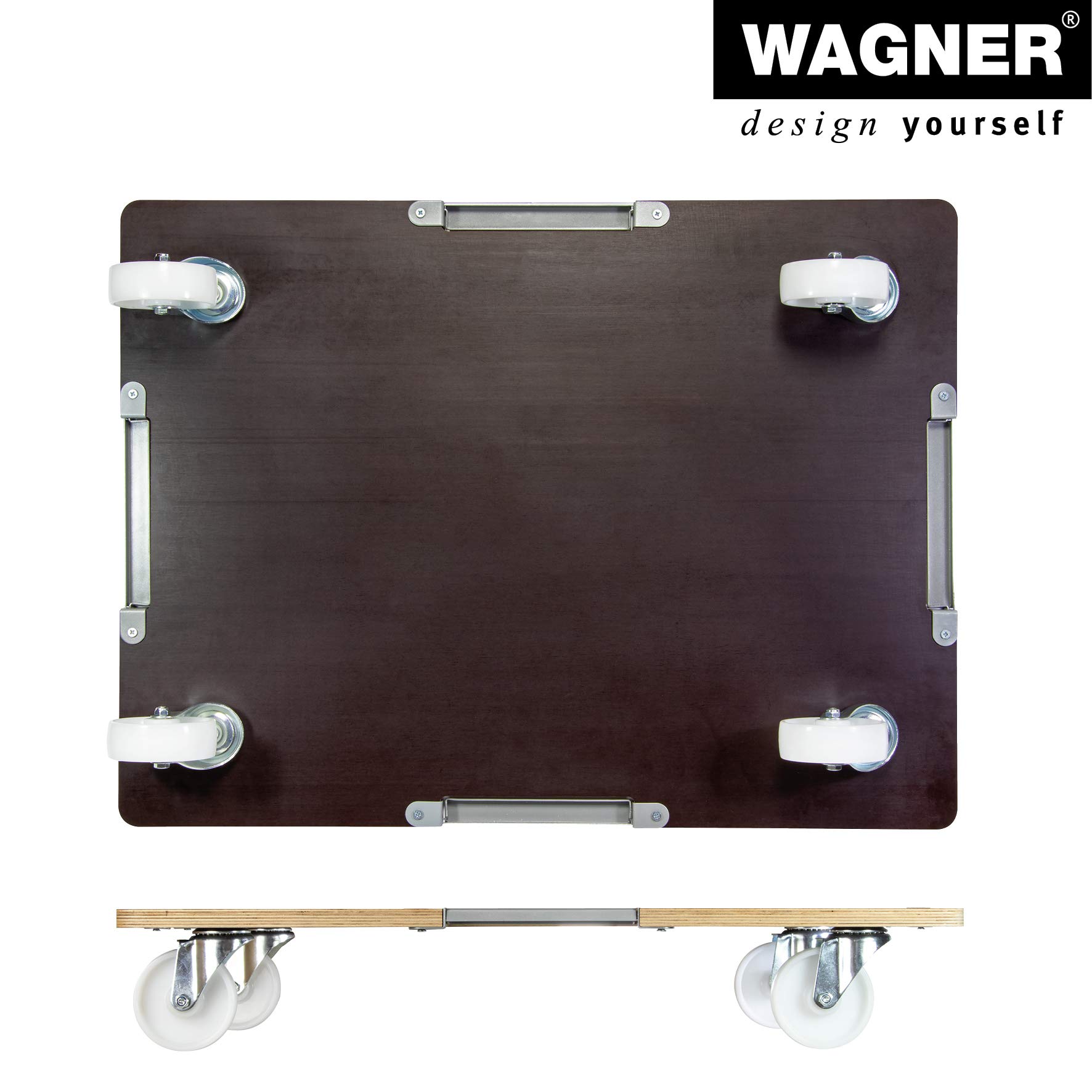 Wagner Chariot à roulettes MM 1379 I 80 x 60 x 13,5 cm - Charge 400 kg - pour conteneurs empilables lourdement chargés I sécurisation de la Charge I Surface antidérapante I certifié FSC® - 20137901