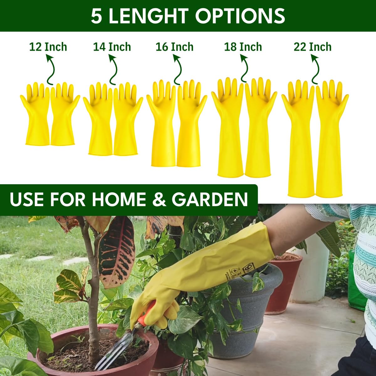 Casa De Amor Long Heavy Duty Latex Rubber Gardening Gloves – Waterproof & Reusable Garden Gloves for Home, Farming, Agriculture & Dairy Use – 0.55mm Thick, Yellow (1 Pair) (16 Inches Length) - Image 8 thumbnail