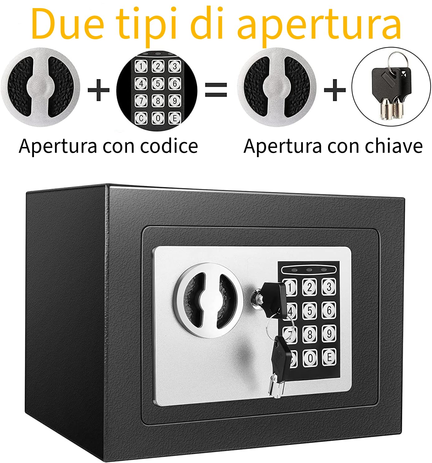 CASSAFORTE PER HOTEL 17X17X22 | CASSAFORTE DIGITALE CON CHIAVE | 4,6 LITRI COMPRESA DI PILE | CASSAFORTE PER ARMADIO, A MURO | TASTIERA LED E FORI DI FISSAGGIO INTERNI