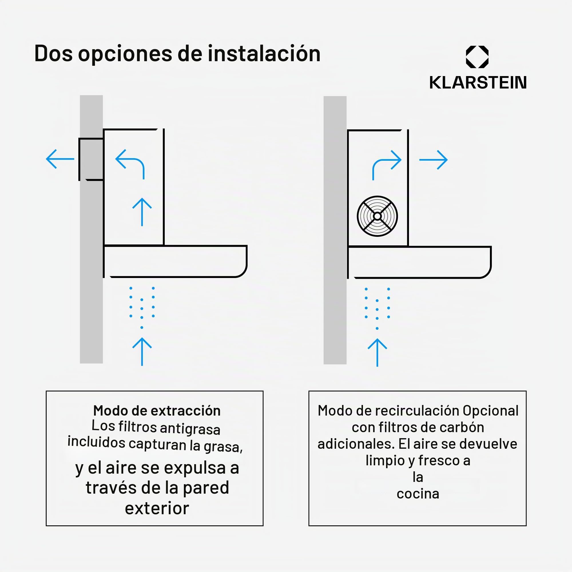 Klarstein Vinea Campana Extractora Telescópica, 610 m³/h Máx, Campana Visera Plana 60cm, Empotrable bajo Mueble, Extracción/Recirculación, Iluminación, Filtro de Grasa Aluminio, Negra