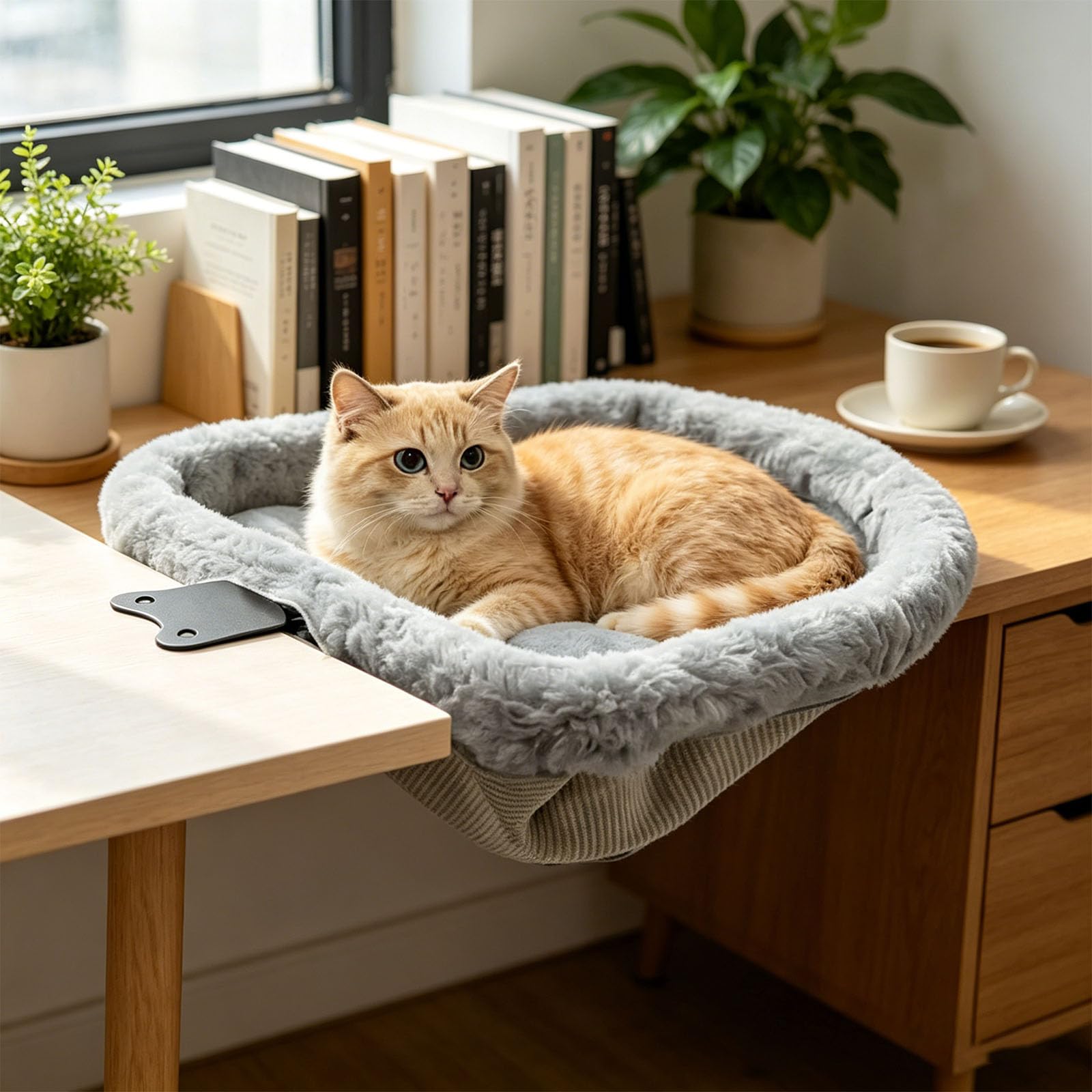 Sedile per gatti in tessuto con base con impugnatura per un posizionamento sicuro, per finestra e nido per gatti in tessuto morbido