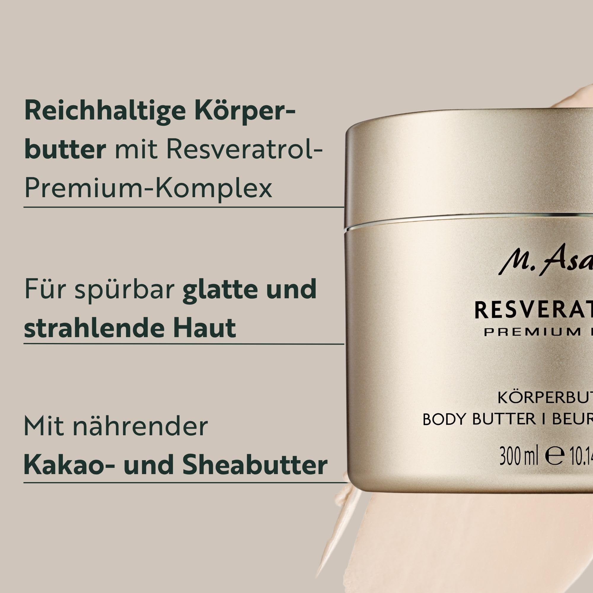 M. Asam RESVERATROL PREMIUM NT50 LONGEVITY Körperbutter (300ml) – Intensive Körperpflege mit Sheabutter, Kakaobutter & LONGEVITY-Formel für geschmeidige, jugendlich aussehende Haut