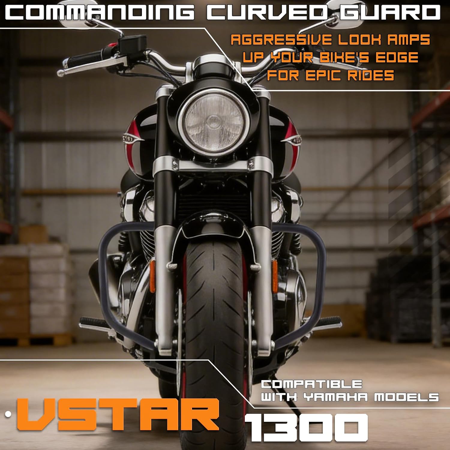 Crash Bar Classic Engine Guard Highway Bar Compatible with Yamaha XVS V-Star Vstar 1300 Deluxe Tourer(Black)