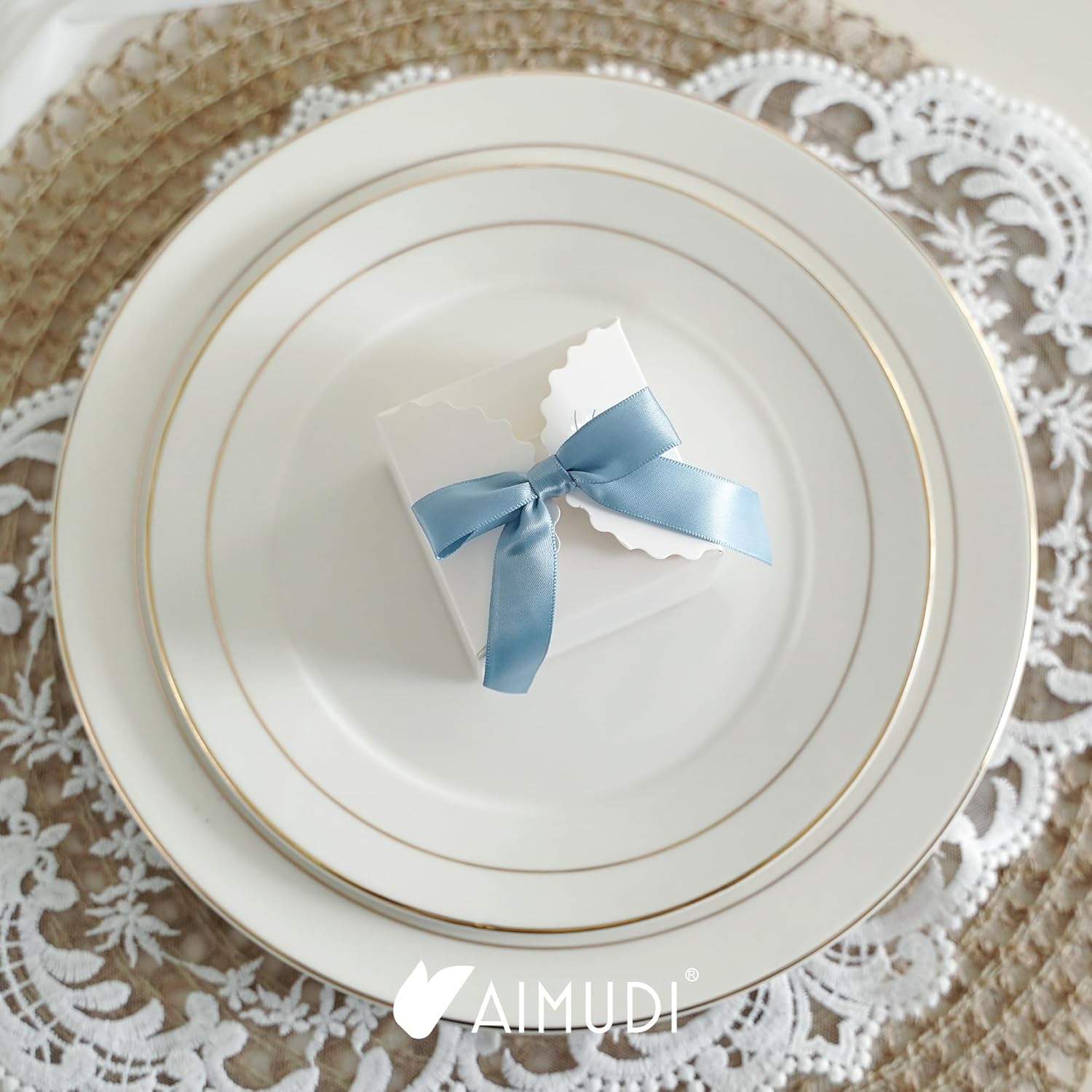 AIMUDI Dusty Blue Bows for Gift Wrapping Premade Satin Bows for Wedding Decor Pre Tied Twist Tie Bows Small Bows for Crafts Treat Bags Cake Pop Party Favors - 50 Counts - Image 6