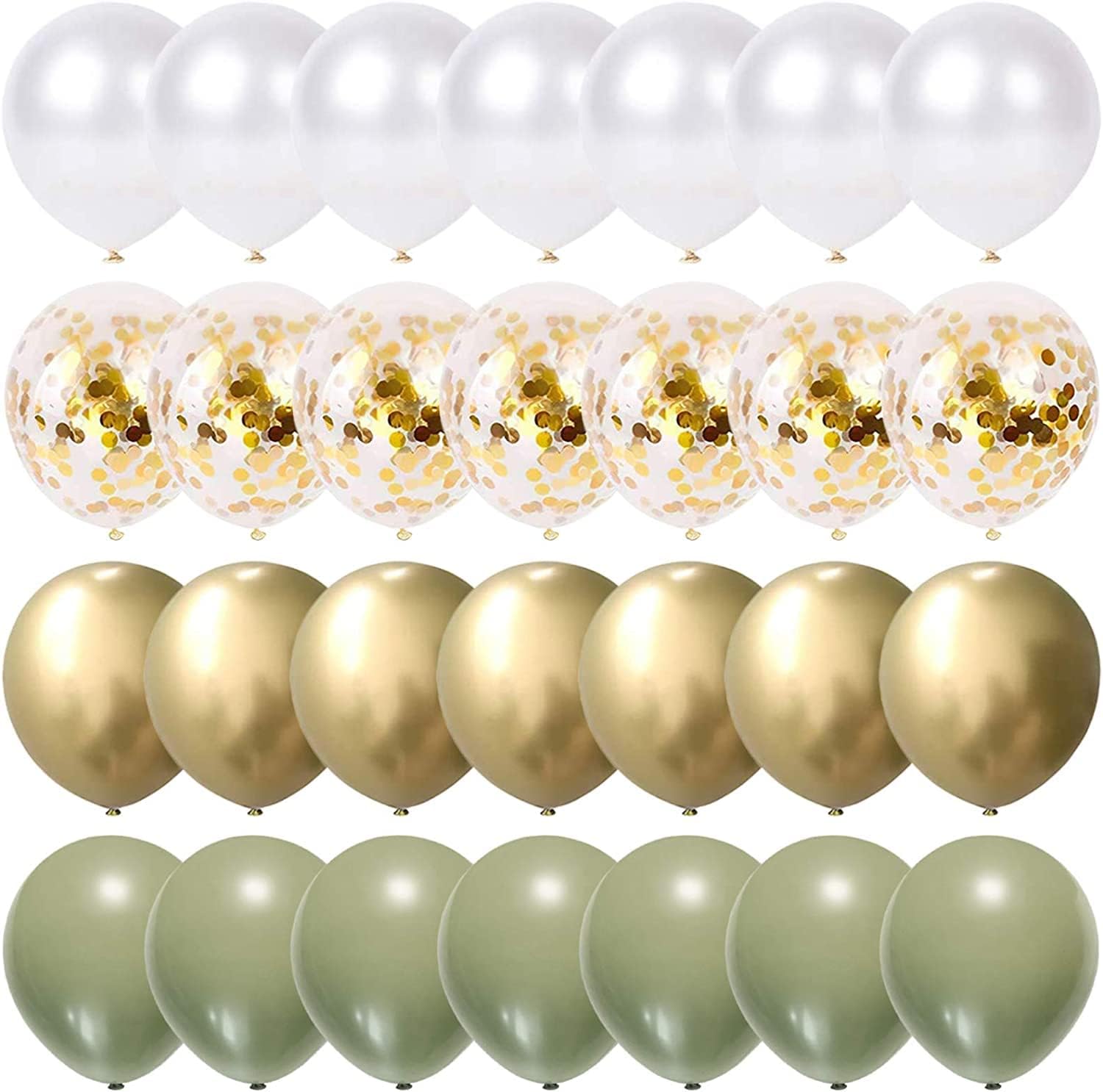 60Pcs 12Inch Sage Green and Gold Party Balloons Set White Birthday Confetti Helium Latex for Wedding Jungle Baby Shower Decorations