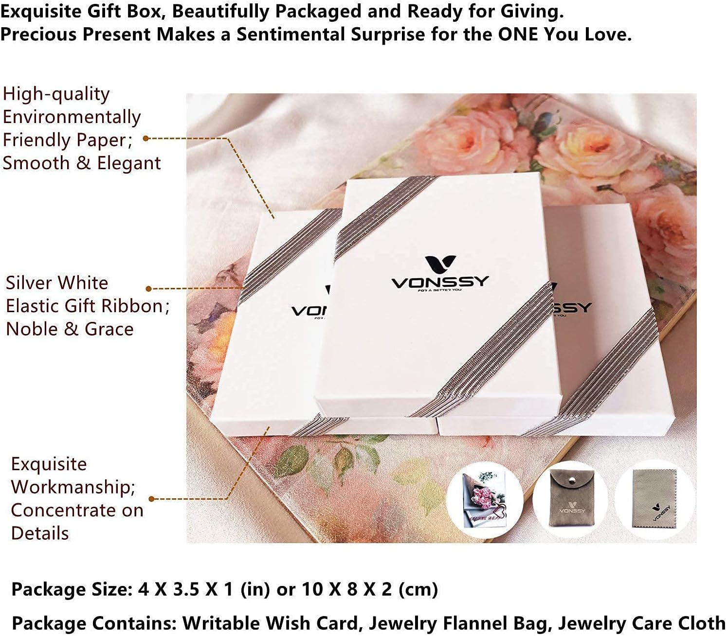 VONSSY Drop Dangle Pearl Earrings | Rose Gold Platinum Plated Silver Post Jewelry Gift for Mother Wife - Image 7