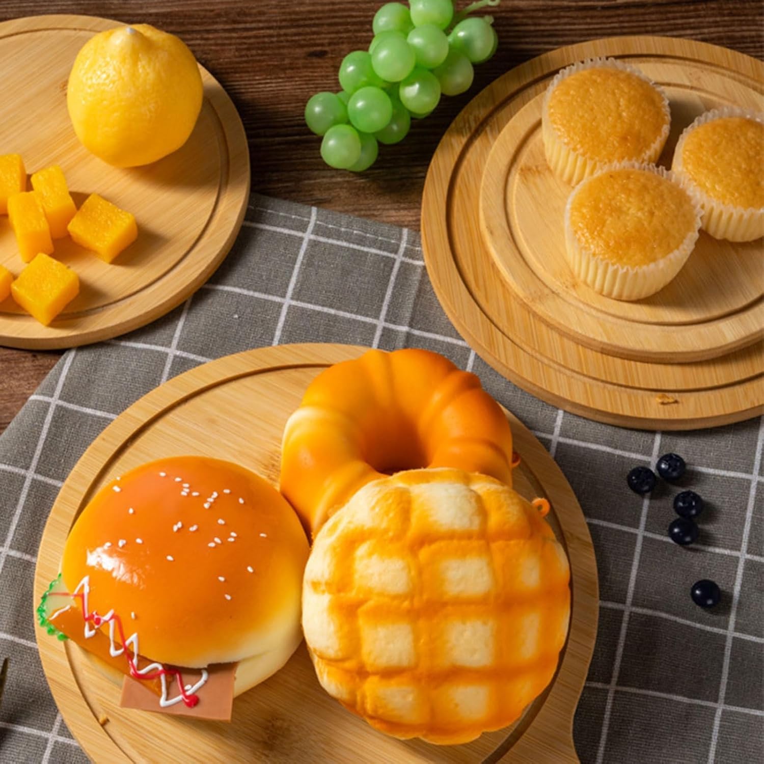 Juego de 6 platos de madera de alta calidad para servir y cortar, platos de bambú duraderos con asa, ligeros para el hogar y restaurante, hasta 13 pulgadas