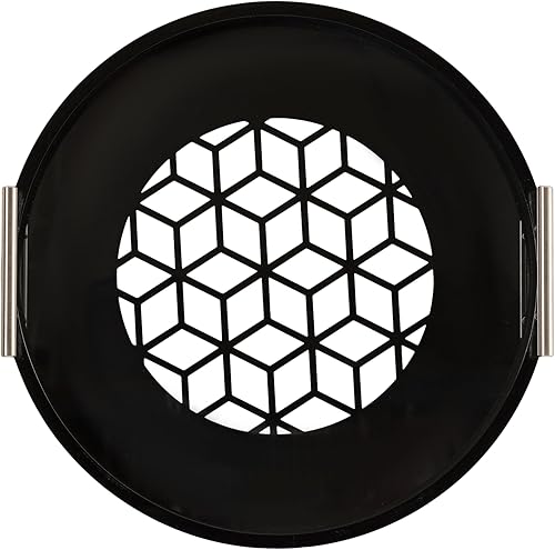 Miniatura 7 de Kate and Laurel Caspen Bandeja redonda decorativa con asas de metal plateado 16 x 16 negro y plateado moderna bandeja de servir glamorosa con asas