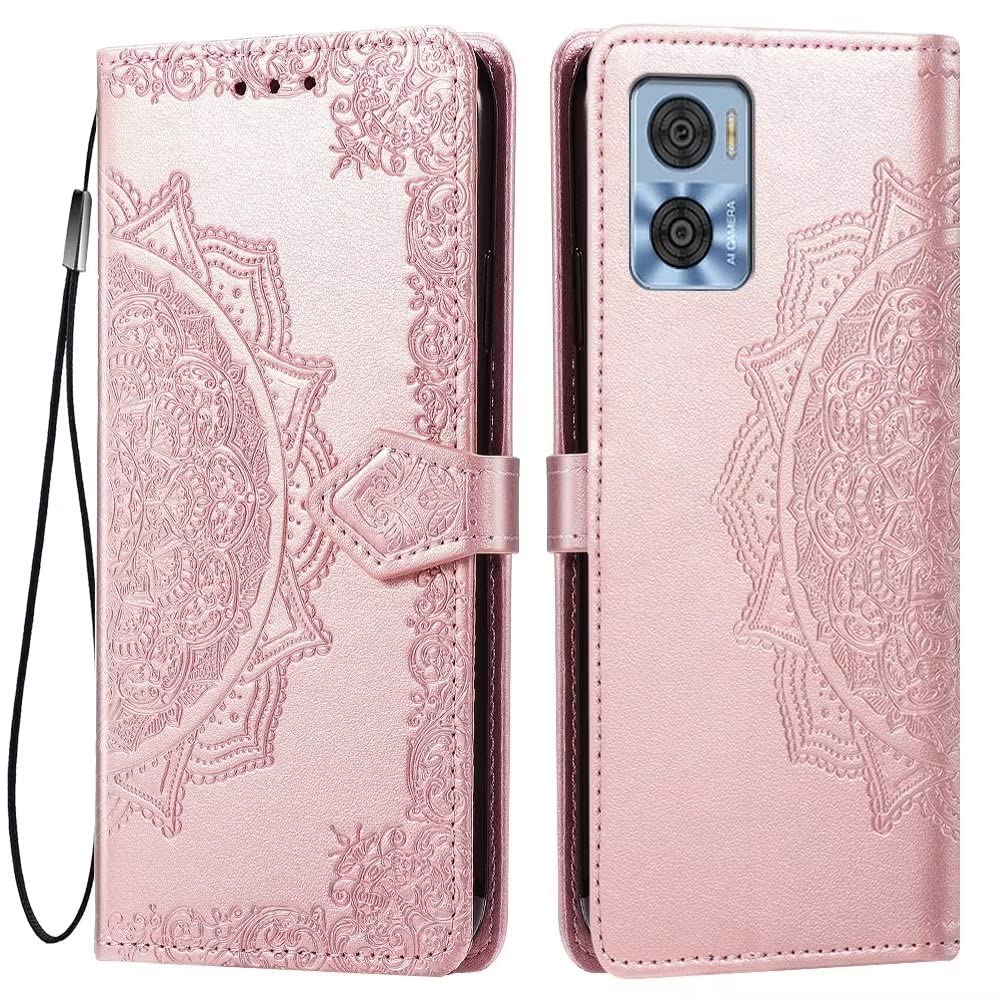 HONLEN Custodia per Motorola moto e22 / moto e22i Cover, (6.5 Inches) Premium PU Pelle Wallet Magnetica Flip Case con Stampata Mandala, 3 Slot Schede, Stand Cover