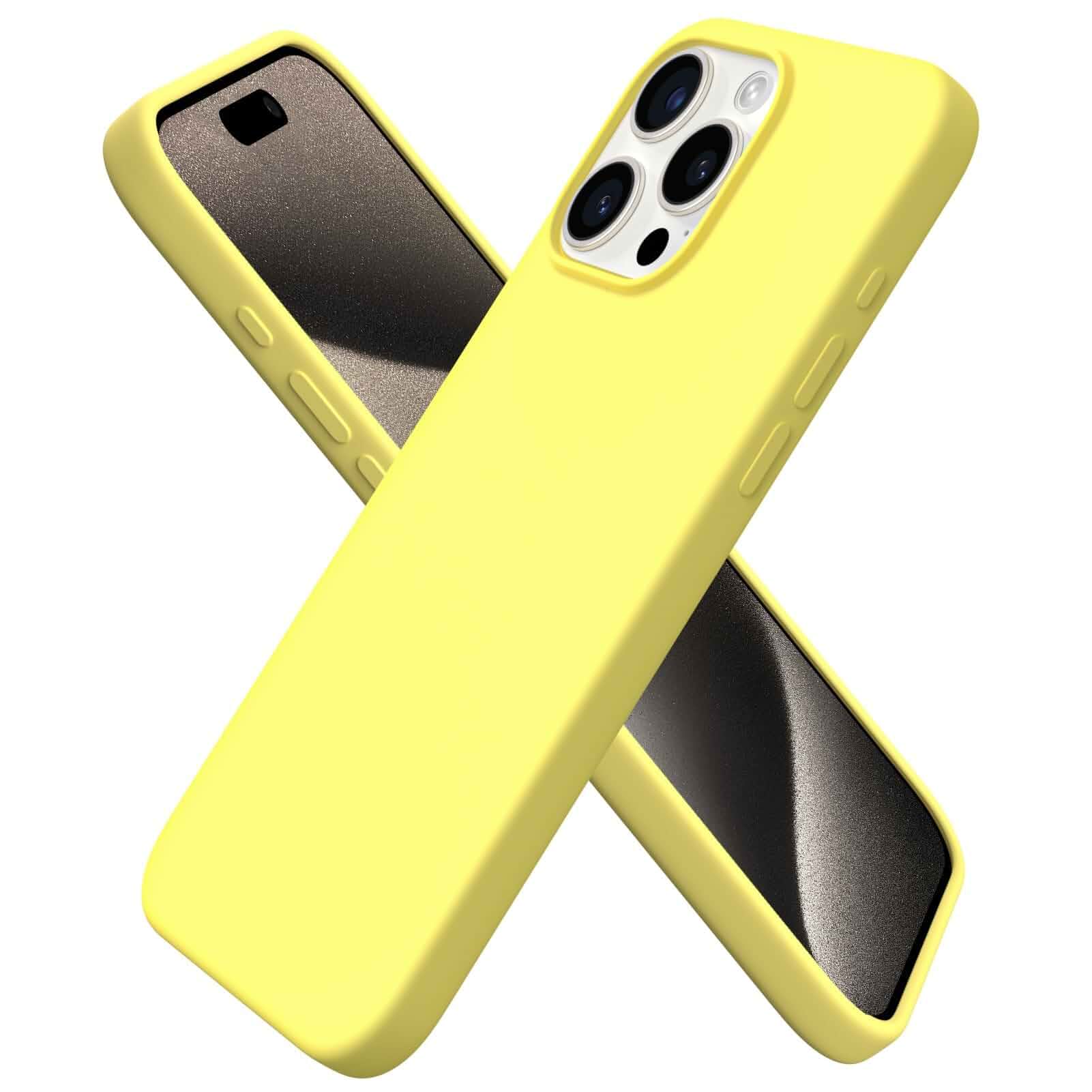 ORNARTO Compatible with iPhone 15 Pro Case 6.1", Liquid Silicone 3 Layers Full Covered Soft Gel Rubber Cover, Shockproof Protective Slim Phone Case with Anti-Scratch Microfiber Lining-Lemon Yellow