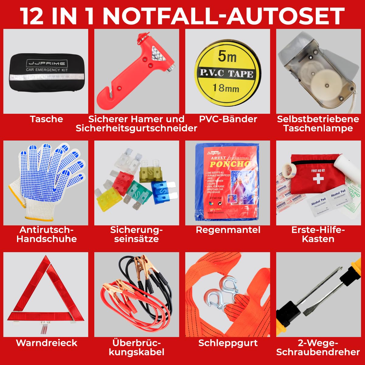 Wss, kit definitivo di emergenza per auto, 12 strumenti per veicolo, valido in Unione Europea