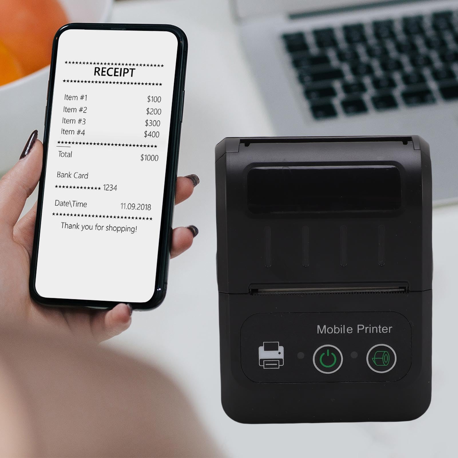Fyearfly Stampante Termale Wireless Bluetooth, Mini Stampante per Fatture Personali Portatili 58 Mm USB per Ristoranti Ad Alta velocità Termica Senza Inchiostro