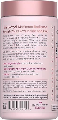 Miniatura 3 de NeoCell Vitaminas para el cabello, la piel y las uñas con colágeno, 150 cápsulas blandas, bioppetidos avanzados con queratina y ácido hialurónico,