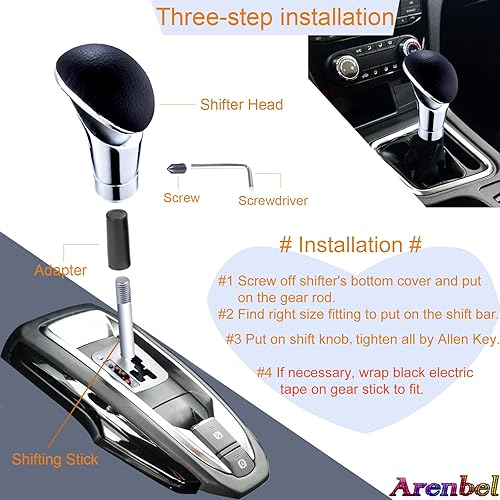 Miniatura 4 de Arenbel Pomo de palanca de cambios de aleación cubierta de cuero para la mayoría de vehículos automáticos manuales, color negro y plateado