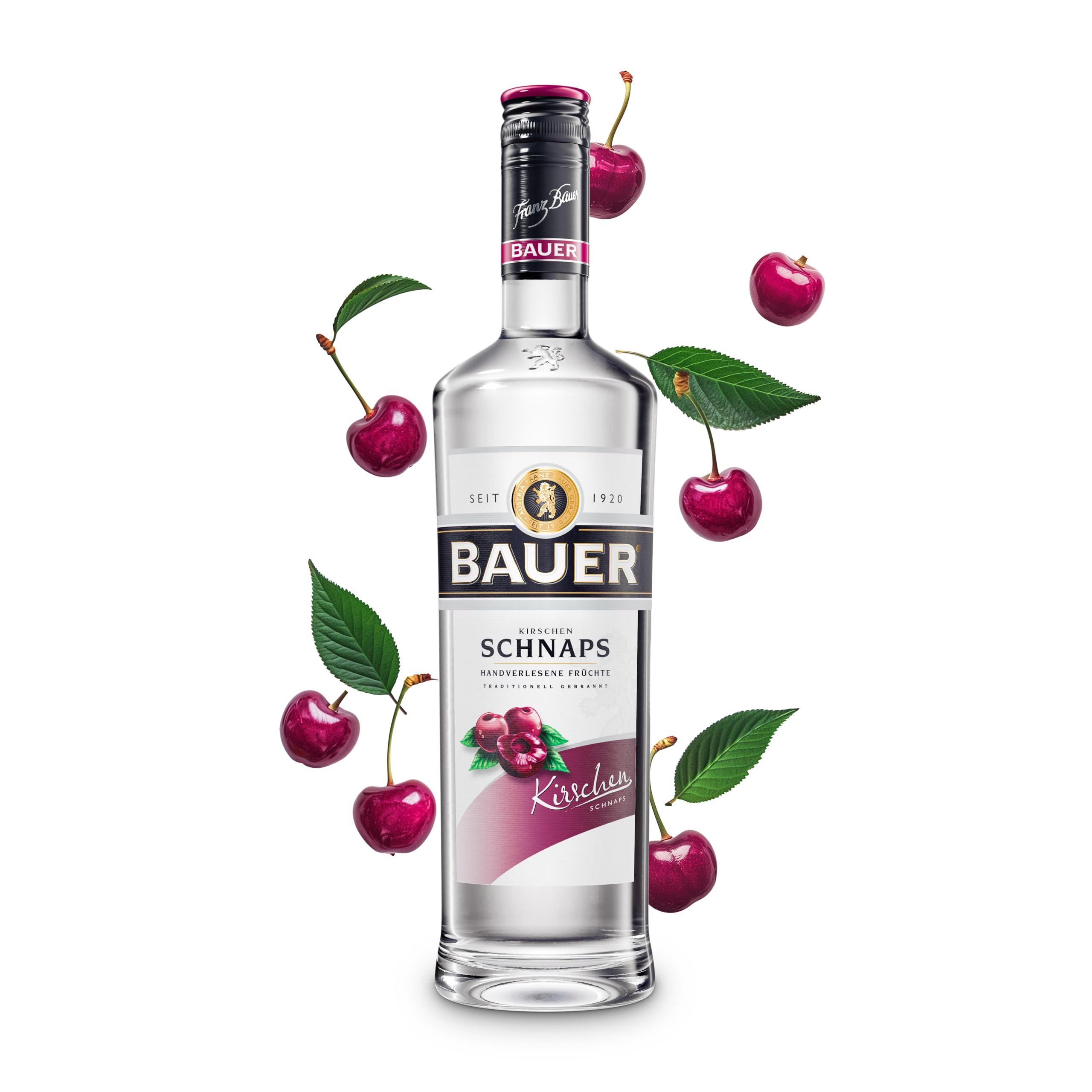 Bauer Kirschschnaps - Der fruchtige Klassiker für besondere Genussmomente - Obstbrände aus Österreich seit 1920 - Kirschen Schnaps Geschenk Idee (1 x 0,7L)