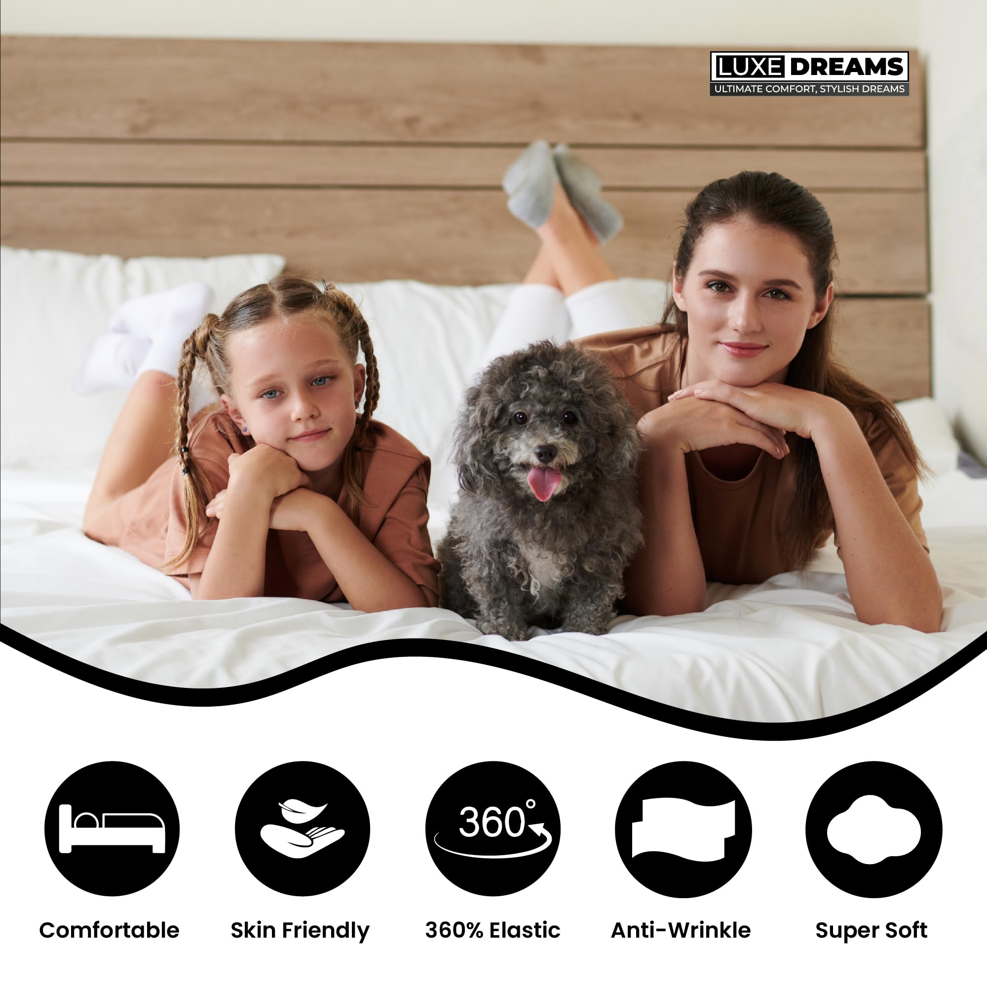 Luxe Dreams Double Fitted Sheet Deep Pocket 12 inches (30cm) Light Grey 100% Cotton - Image 4