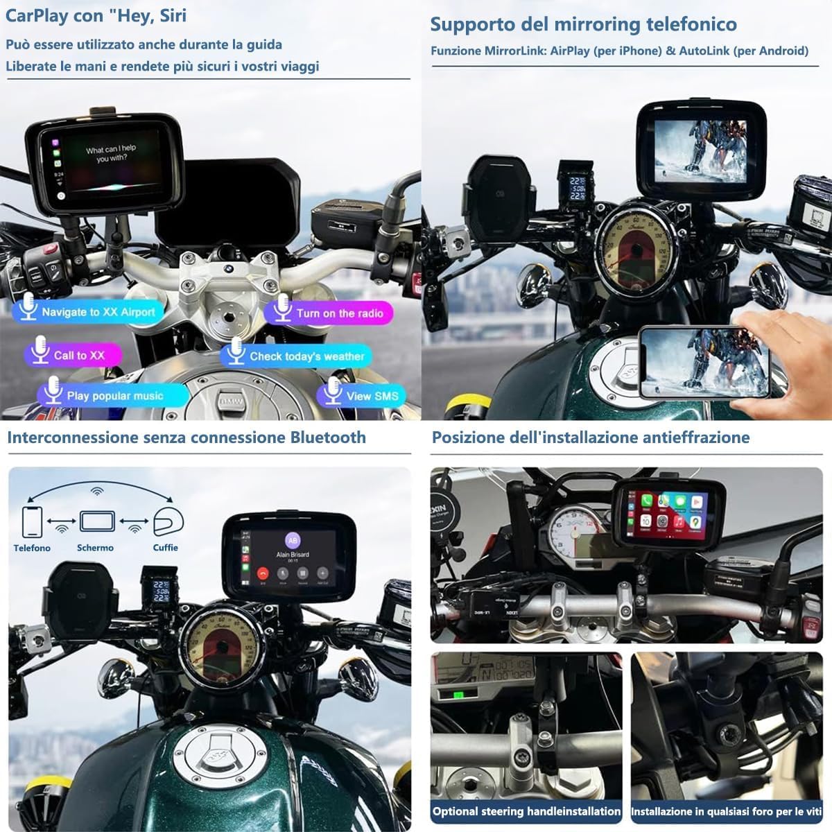 Navigatore GPS Per Moto 5 Pollici - Touchscreen, Impermeabile IPX7, CarPlay Wireless, BT E WiFi - Foto 4