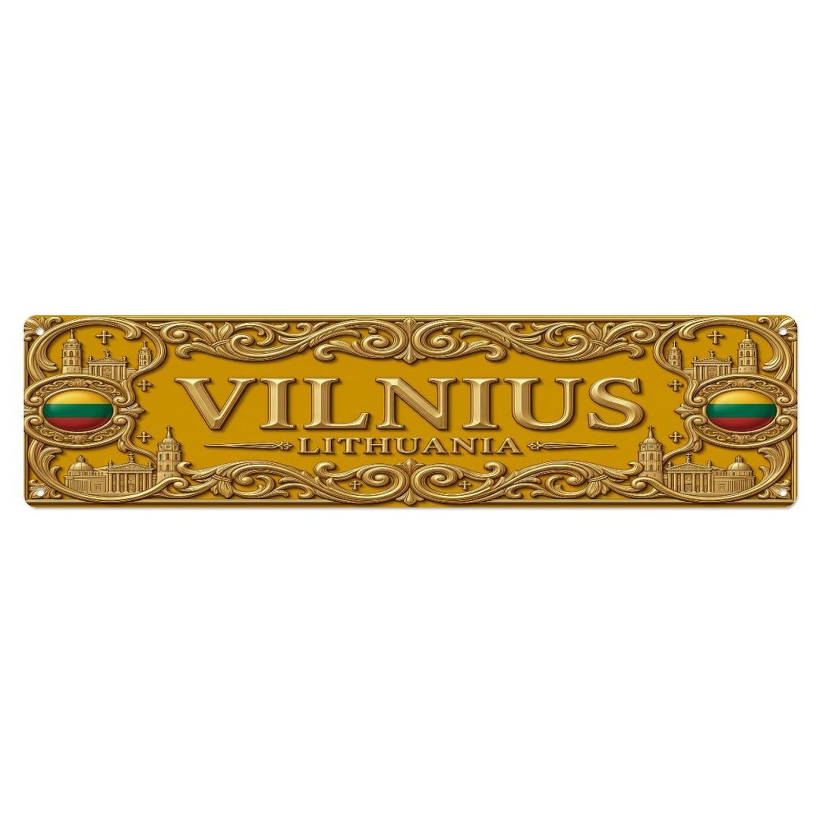 Vintage Vilnius Lithuania Flag Pattern Metal Tin Sign