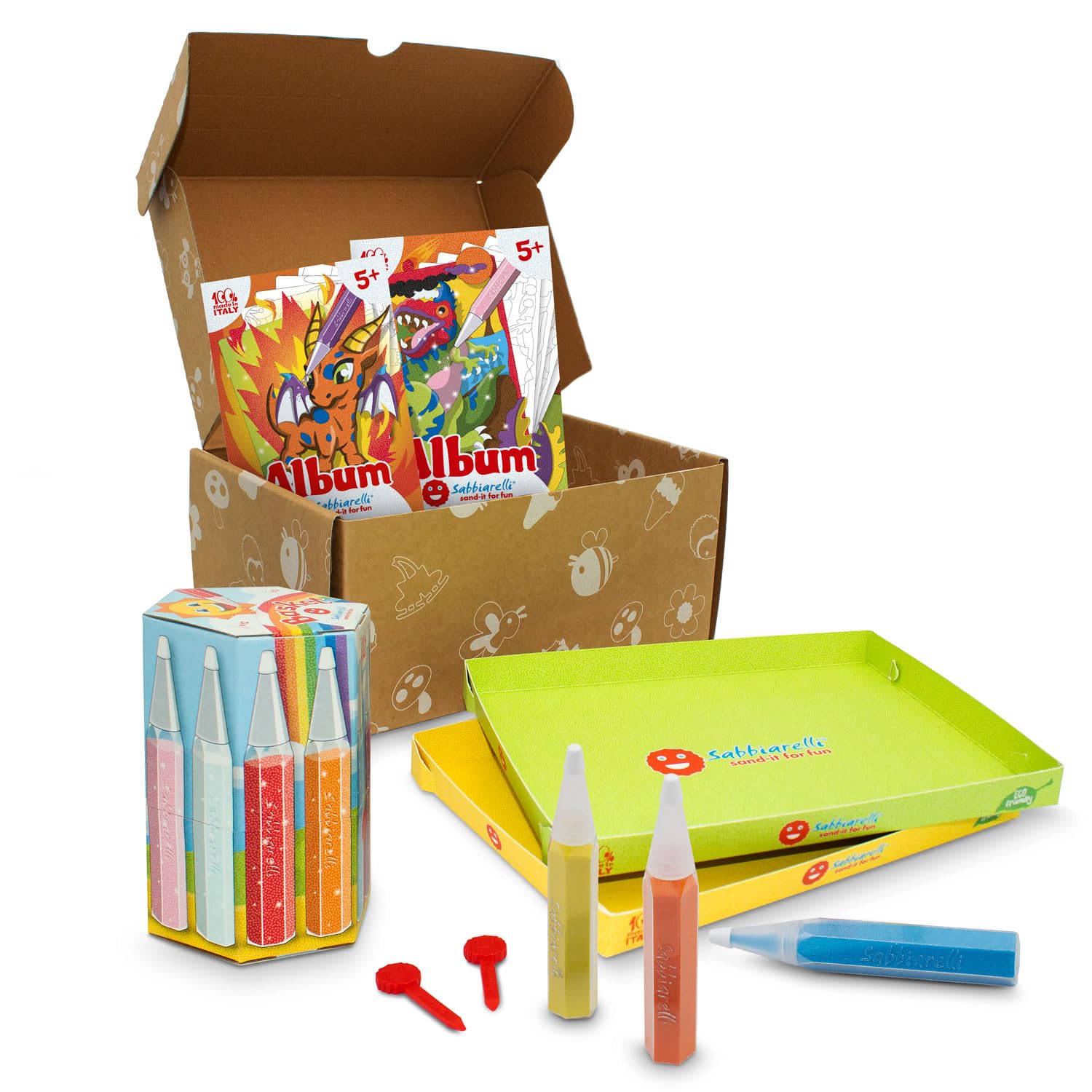 Sabbiarelli – Box Dino & Dragons 5+ | Sand-Art-Set: Dinosaurier und Drachen
