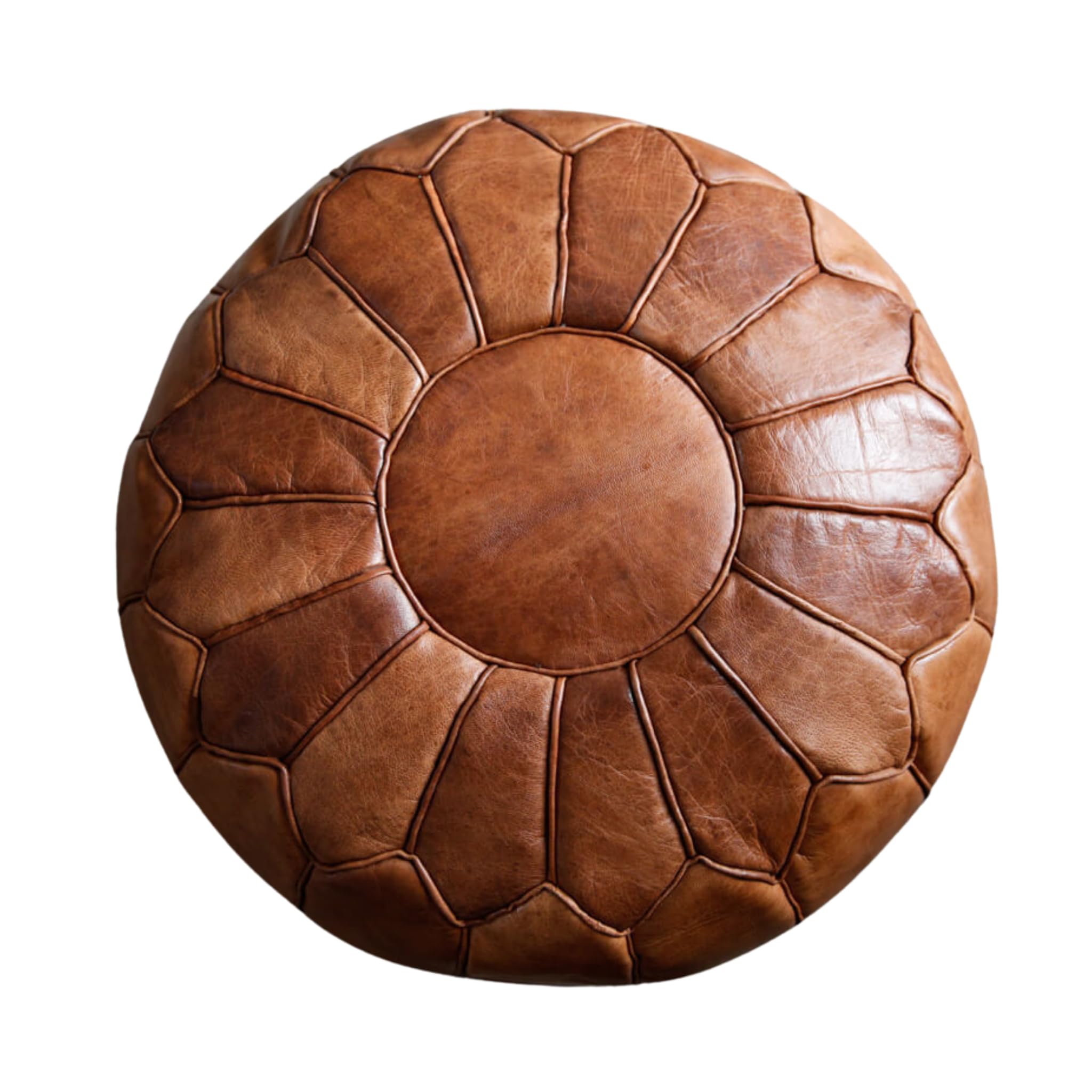 Handcrafted Moroccan Brown Leather Pouf | Round Ottoman Footstool Pouff | Unstaffed Pouf | Elegant Moroccan Decor