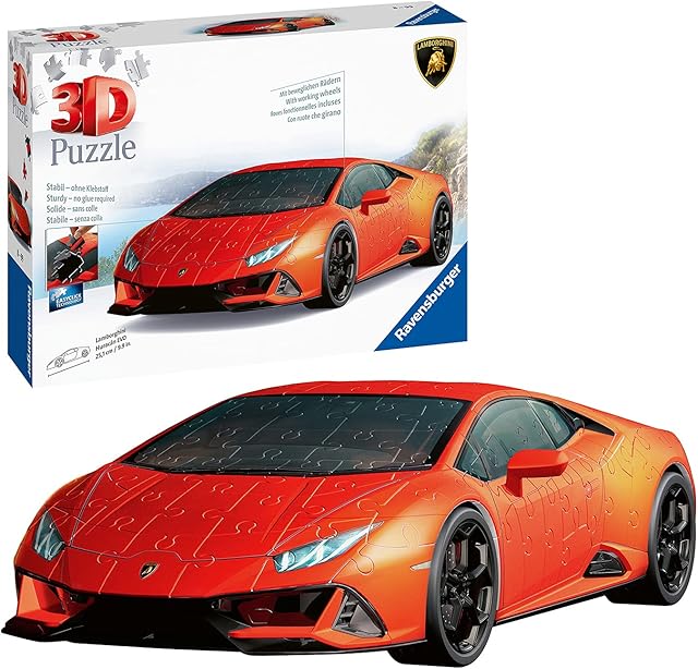 Ravensburger Lamborghini Huracan 3D Jigsaw Puzzle for Adults and Kids Age 8 Years Up - 108 Pieces - No Glue Required - Easter Presents