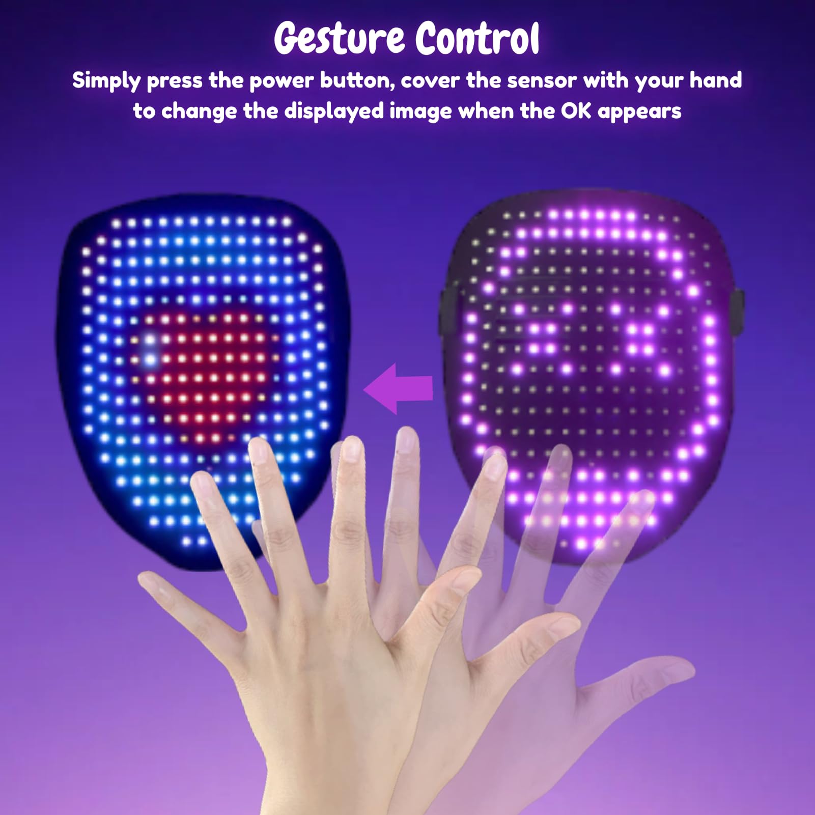 Máscara LED de Halloween con Detección de Gestos, Máscara Transformadora de Cara Fresca, Decoraciones de Halloween, para Halloween, Navidad, Cumpleaños, Fiesta de Cosplay